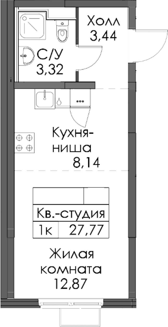 Квартира студия 27.77 м², 10/12 эт., ЖК «Таллинский парк»